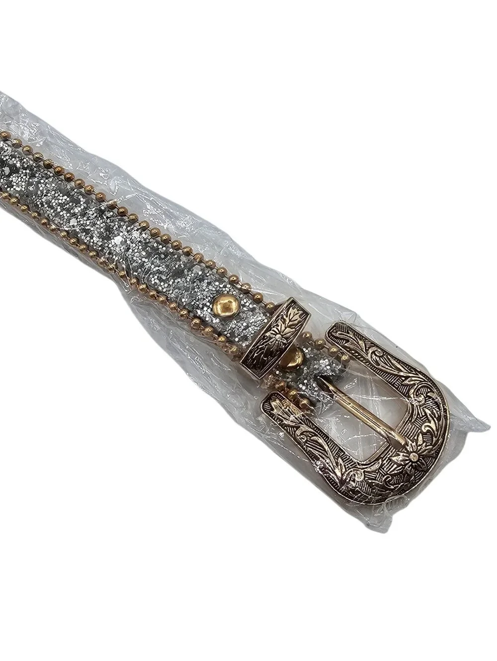 Women's Western Silver Tone Glitter Belt